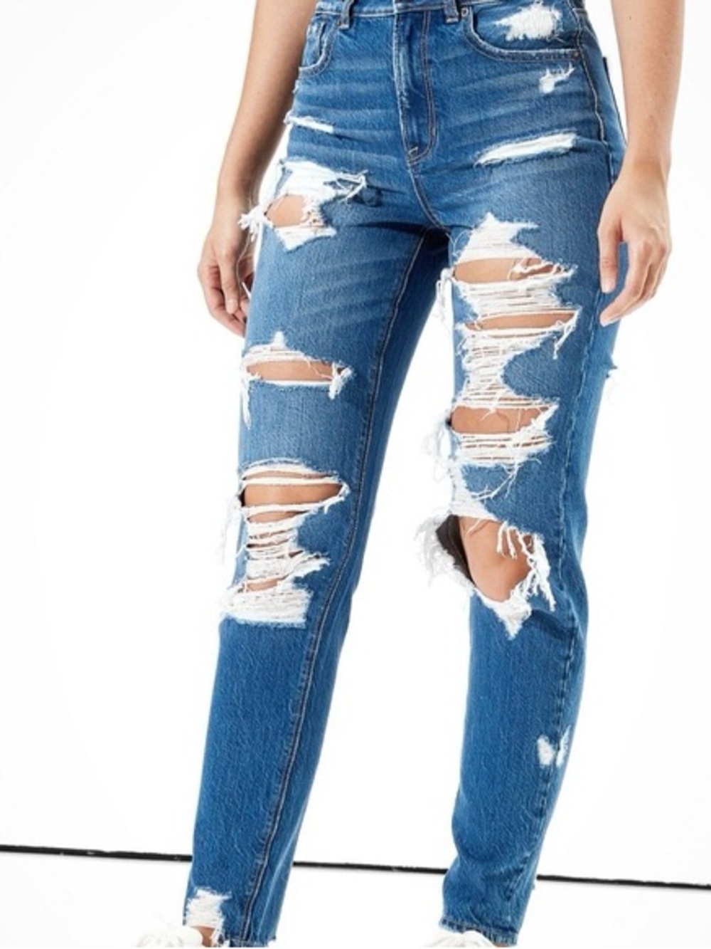 American Eagle High-Rise Distressed Mom Jeans